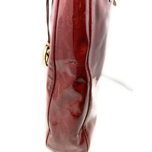 Michael Kors Jet Set Women’s Red Patent Leather Signature Tote Shoulder Bag - Picture 6 of 10